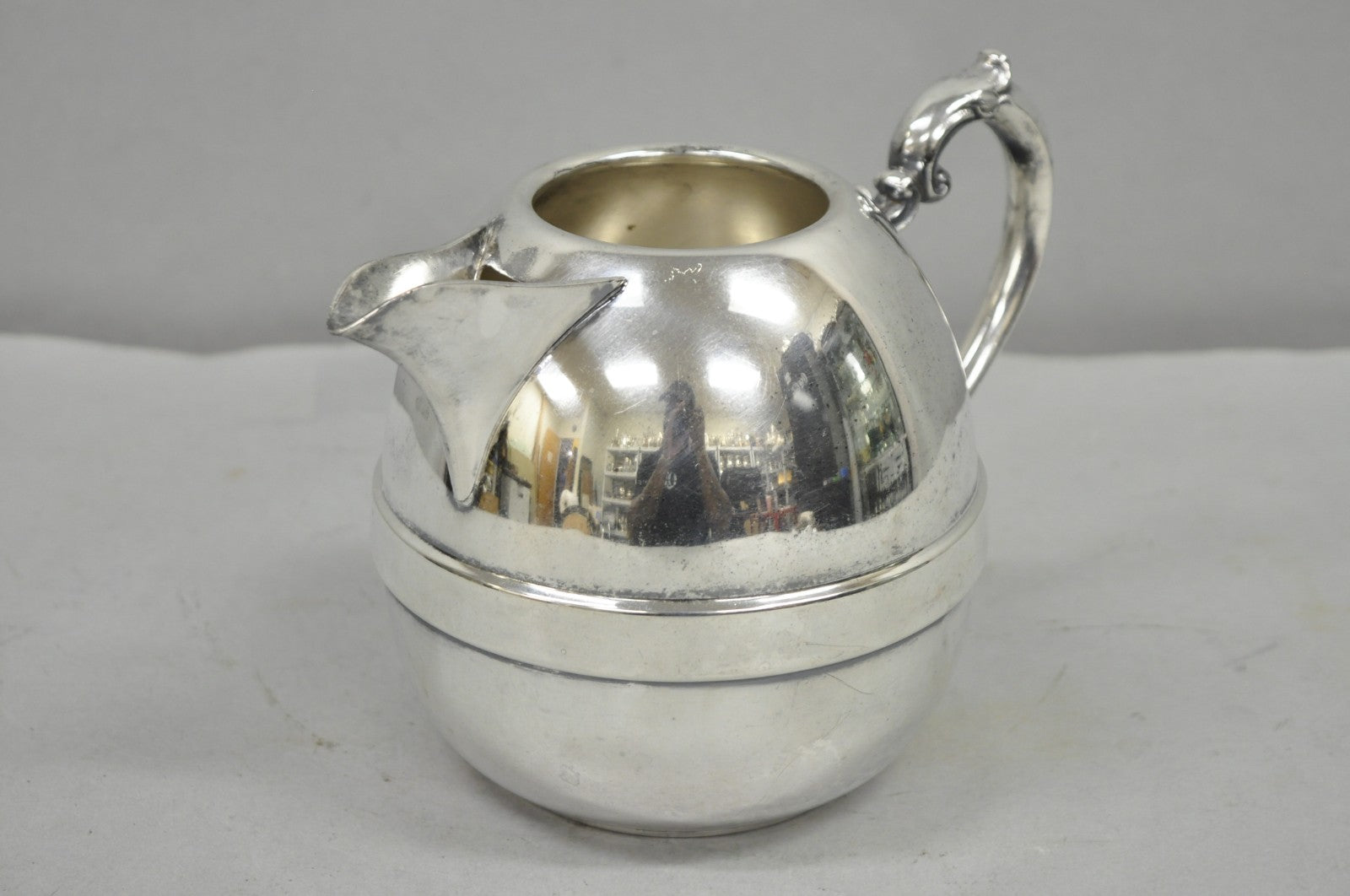 Vintage Art Deco E.P. Copper Silver Plated Bulbous Water Pitcher Jug w/ Handle