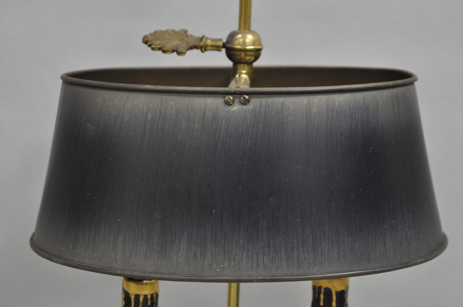 Vintage French Empire Tole Metal Oval Shade Small Brass Bouillotte Desk Lamp