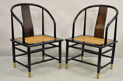 Vintage Henredon Scene 3 Oriental Black Lacquer Asian Horseshoe Chair - a Pair