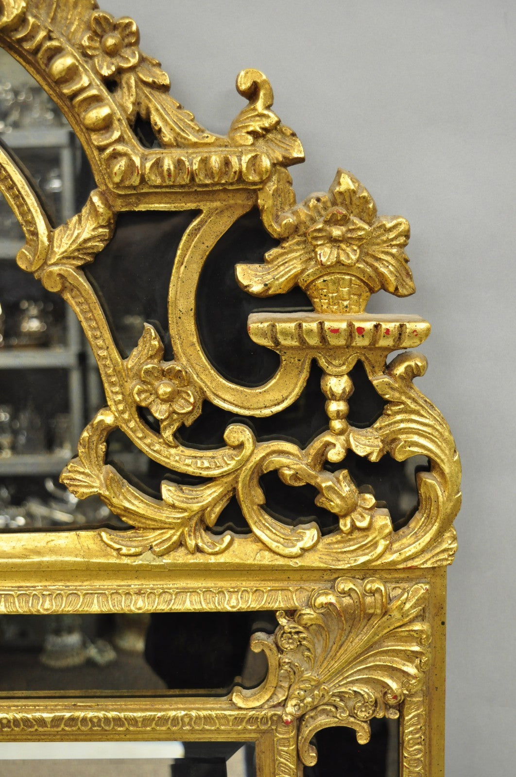 Vintage Friedman Bros French Louis XV Rococo Style Gold Gilt Smoked Glass Mirror