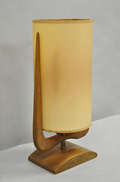 Vintage Mid Century Modern Sculpted Walnut Small Table Lamp w/ Shade by Modeline