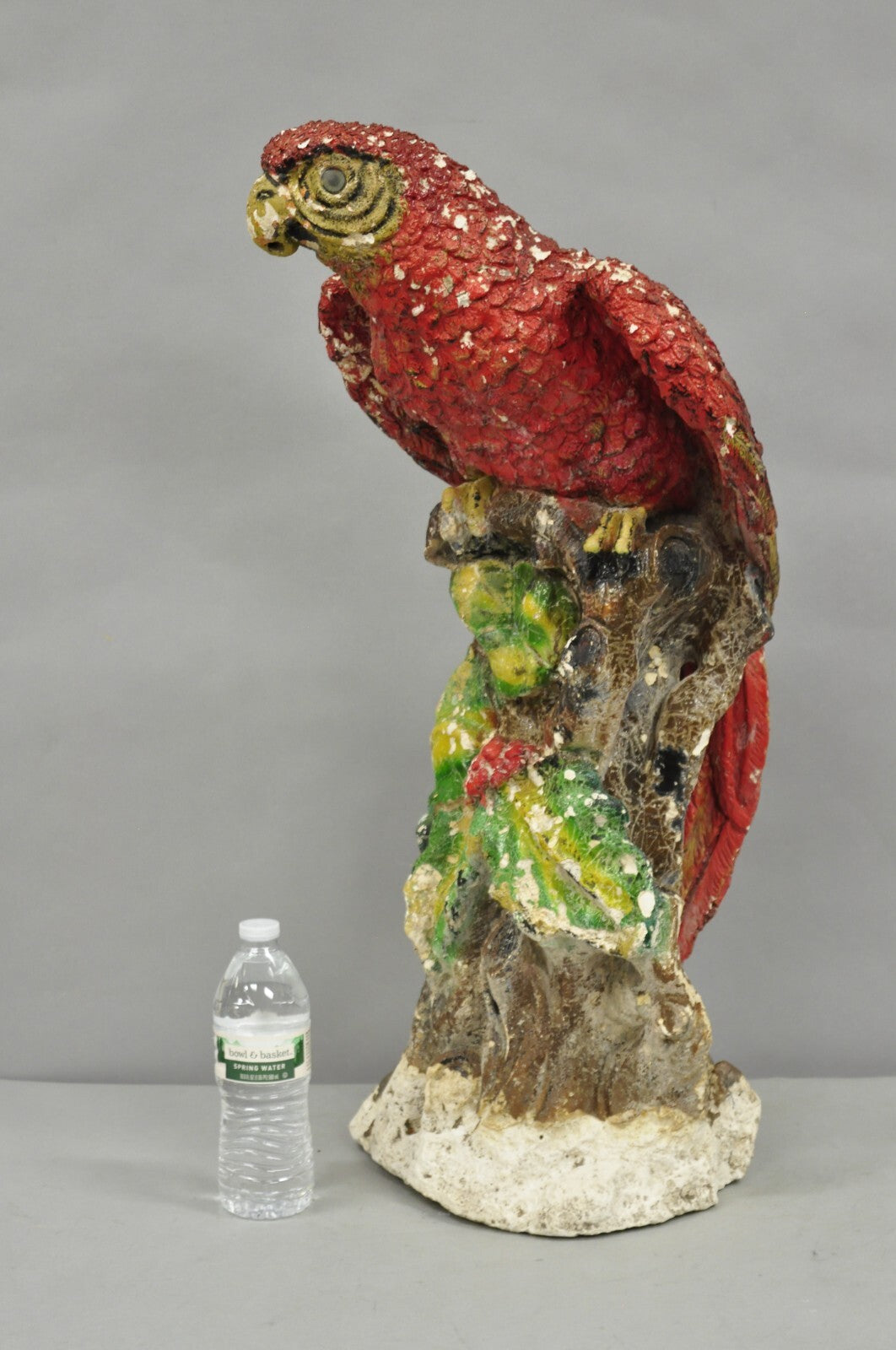 Vintage Hollywood Regency Cast Plaster Red Tropical Parrot Macaw 29" Statue