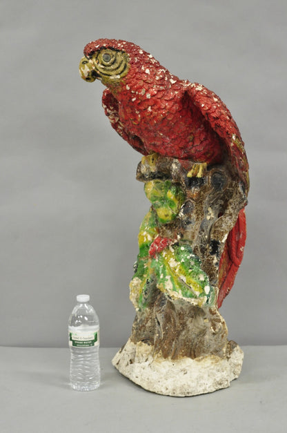 Vintage Hollywood Regency Cast Plaster Red Tropical Parrot Macaw 29" Statue