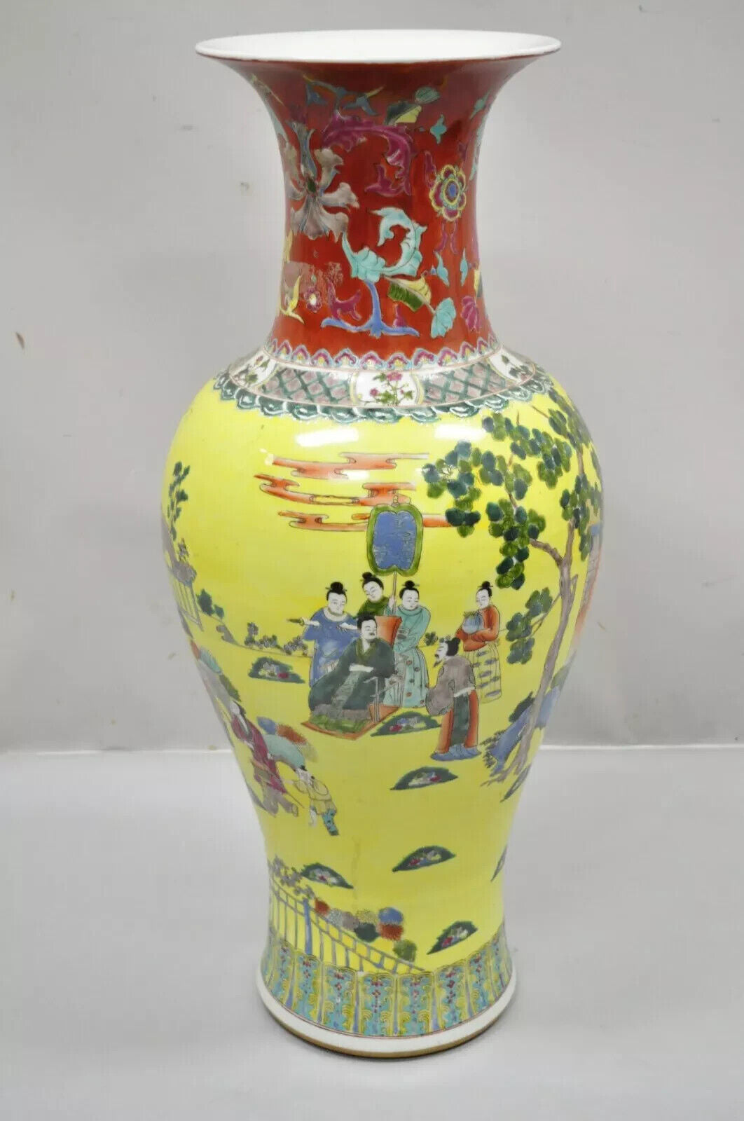 Vintage Chinese Famille Rose Yellow Porcelain Urn Vase 36" Temple Vessel Jar