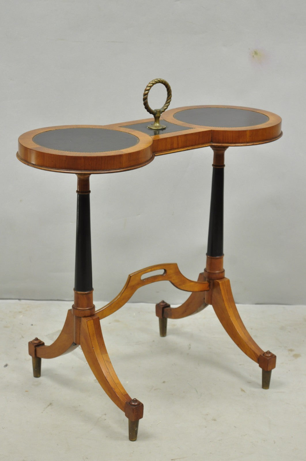 Vintage Weiman Heiroom French Empire Regency Style Black Leather Top Side Table