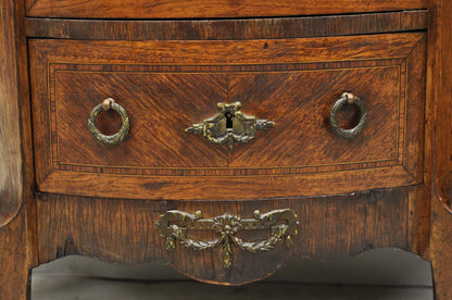 Antique French Louis XV Style Demilune Marble Top 4 Drawer Nightstand Table Pair