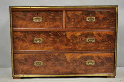 Antique English 4 Drawer Brass Banded Burr Walnut Campaign Chest Dresser