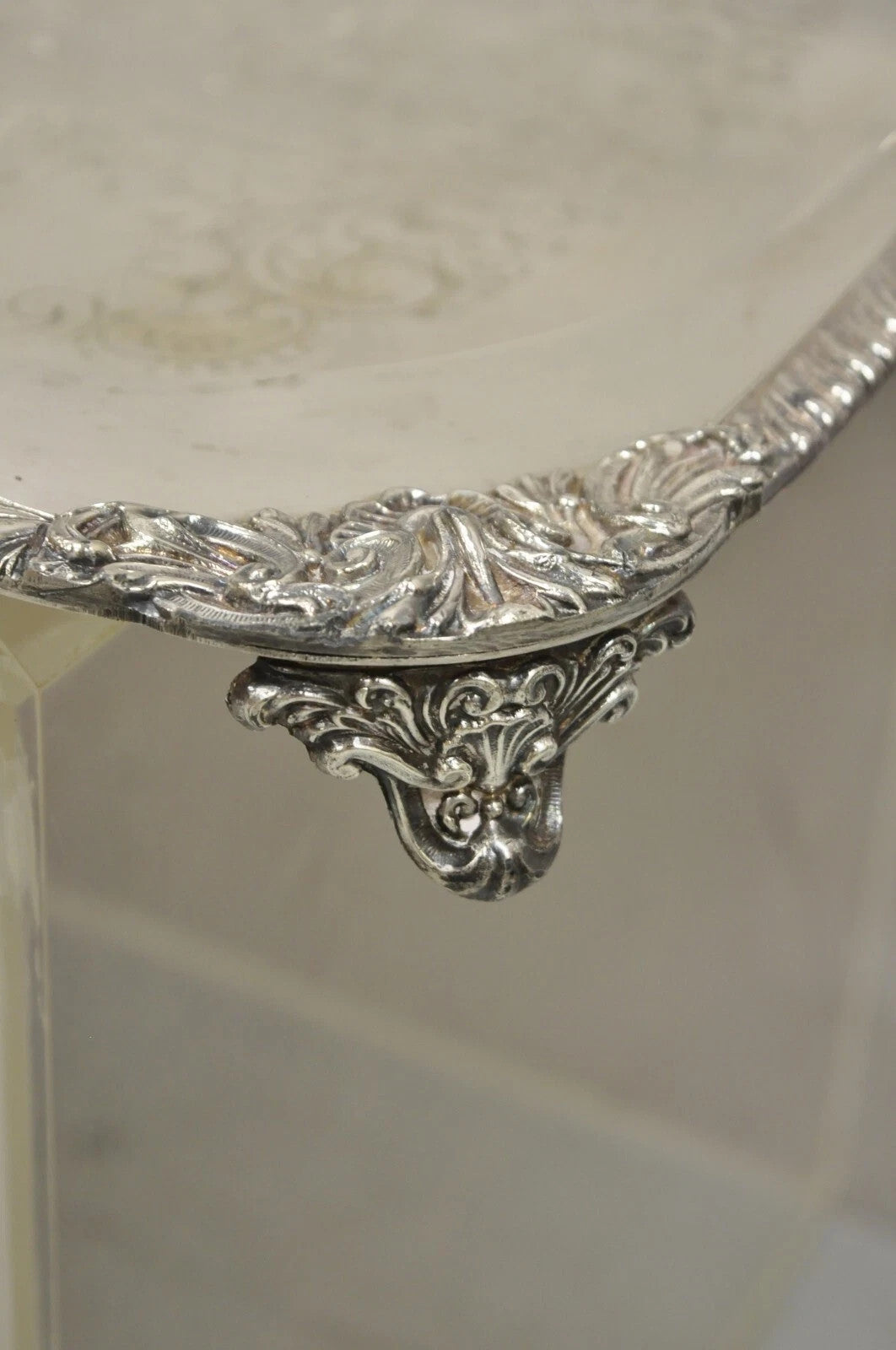Vintage English Victorian Twin Handle Silver Plated Bar Serving Platter Tray