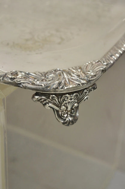 Vintage English Victorian Twin Handle Silver Plated Bar Serving Platter Tray