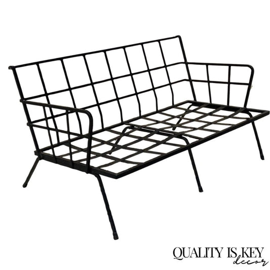 Vintage Mid Century Modern Black Wrought Iron Arthur Umanoff Style Sofa