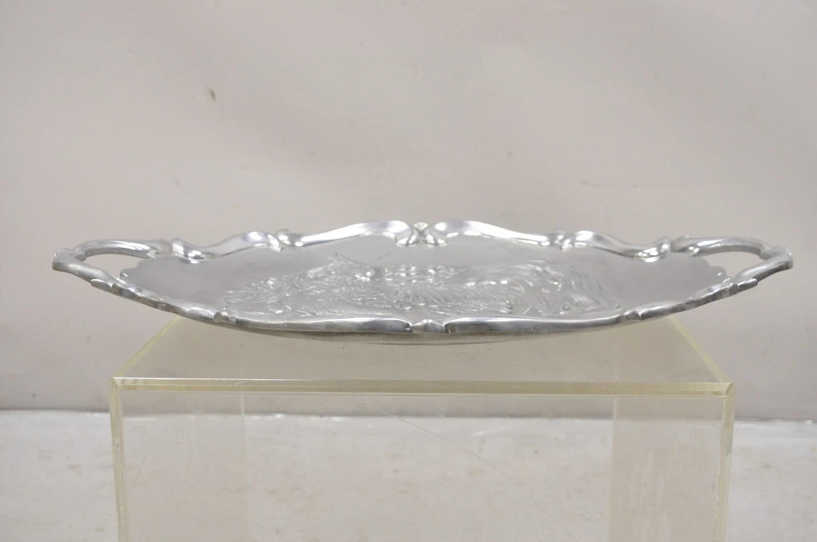 Vintage Lenox Retired Large Rooster Pewter Metal Holiday Serving Platter Tray