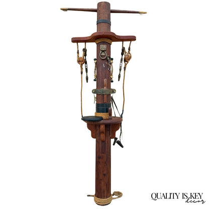 Vintage Custom Nautical Wood 95" Ship Mast Mancave Bar Island w Pulley & Ropes