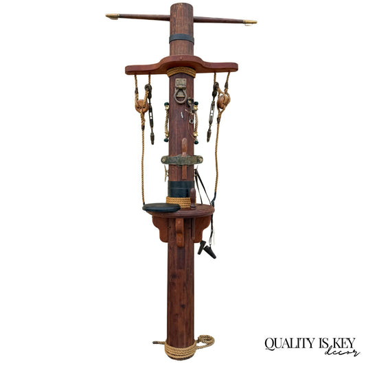 Vintage Custom Nautical Wood 95" Ship Mast Mancave Bar Island w Pulley & Ropes