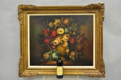 Vintage Victorian Flower Bouquet Still Life Painting Oil on Canvas Signed Romen