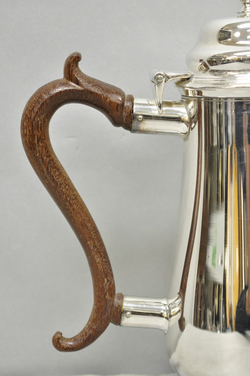 Vintage Victorian Silver Plated Coffee Pot Tea Kettle w/ Carved Wood Handle