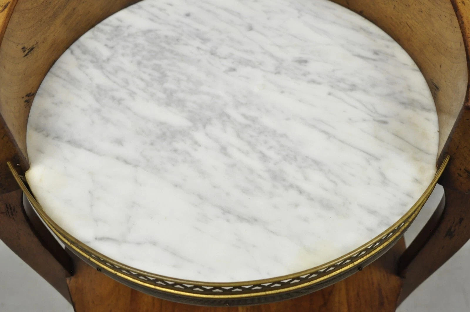 French Country Provincial Biedermeier Cherry Marble Side Table Ice Bucket Holder