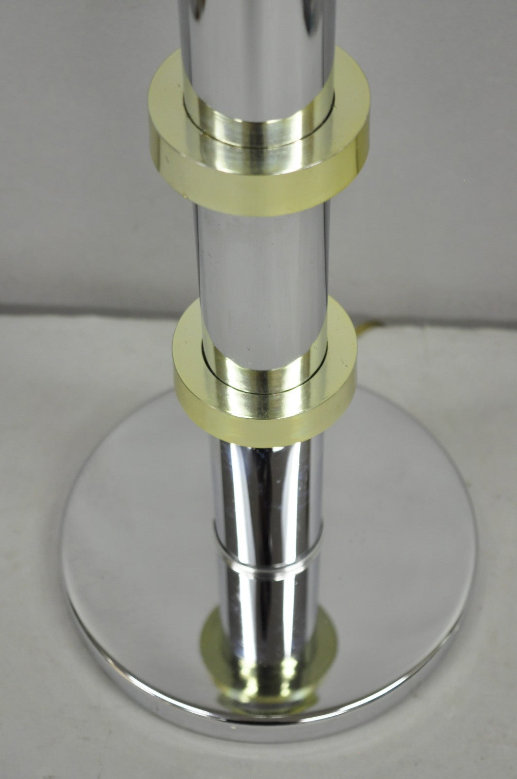 Vintage Mid Century Modern Stacked Chrome & Brass Cylinder Column Table Lamp