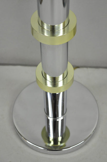 Vintage Mid Century Modern Stacked Chrome & Brass Cylinder Column Table Lamp