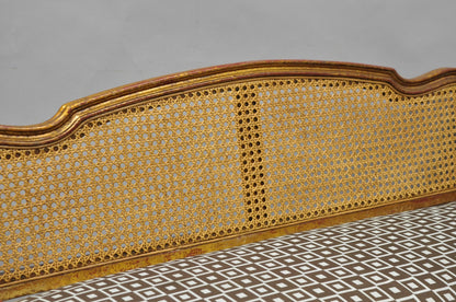 Vintage French Louis XV Style Distressed Gold Gilt Cane Back Vanity Bench Seat