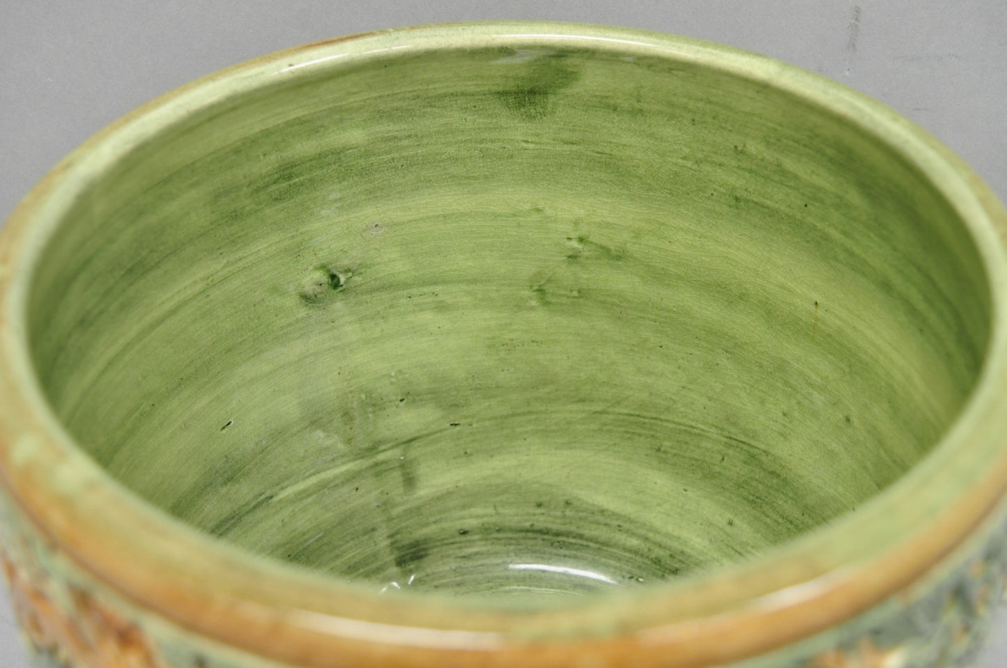 Weller Clinton Art Pottery Green Glazed Squirrel & Acorn Planter Jardinière