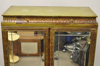 Antique Georgian Green Painted Mirror Front 2 Door Curio China Radio Cabinet