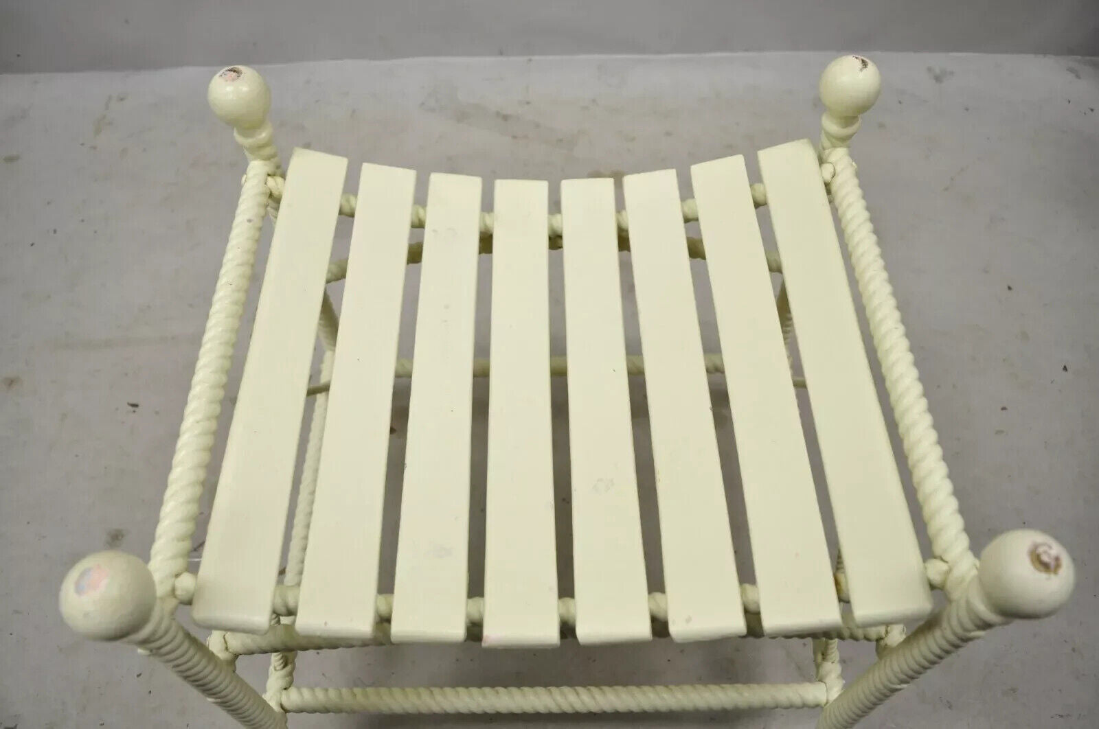 Antique Arts & Crafts Stick and Ball Thebes Bentwood Slat Wooden Stool