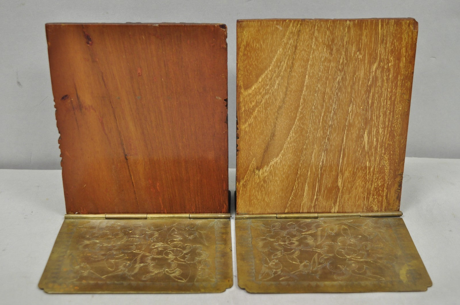 Vintage Chinese Hand Carved Hard Wood Scholar Bookends by George Zee - a Pair
