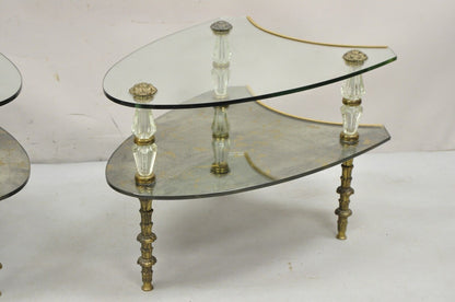 Vintage Hollywood Regency Two Tier Italian Églomisé Glass Side Tables - a Pair