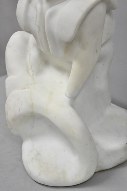 Vintage Seymour Shuren Modern White Carved Marble Male Soldier Figure Sculpture