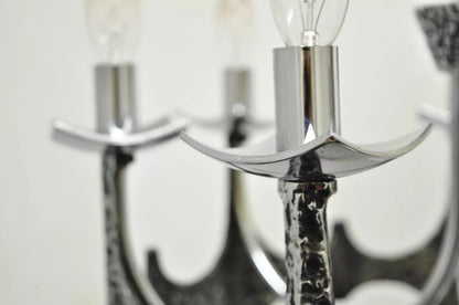 Vintage Mid Century Modern Mo Bridges Brutalist Hammered Chrome Chandelier