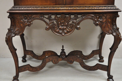 Antique French Renaissance Flower Carved Walnut China Cabinet Radio Bar Cabinet