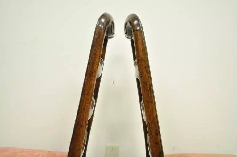 Antique George II Ribbon Back Irish Ladder Back Walnut Dining Side Chairs - Pair