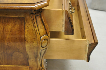 Drexel Heritage French Provincial Fruitwood Bombe Low Commode Nightstand Chest