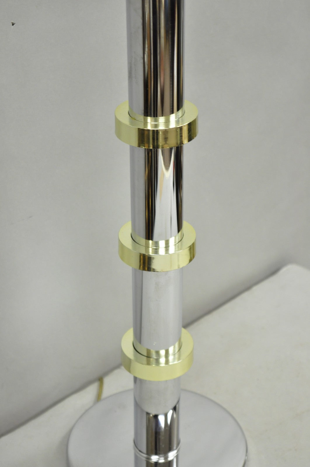 Vintage Mid Century Modern Stacked Chrome & Brass Cylinder Column Table Lamp