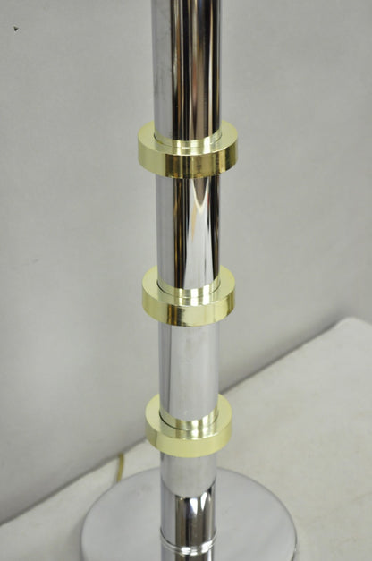Vintage Mid Century Modern Stacked Chrome & Brass Cylinder Column Table Lamp