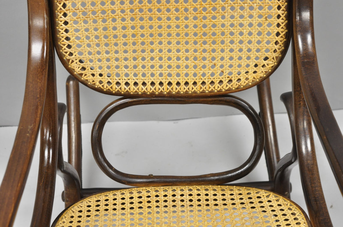 Vintage Mid Century Modern Thonet Style Bentwood & Cane Rocker Rocking Chair (A)