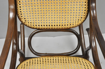 Vintage Mid Century Modern Thonet Style Bentwood & Cane Rocker Rocking Chair (A)