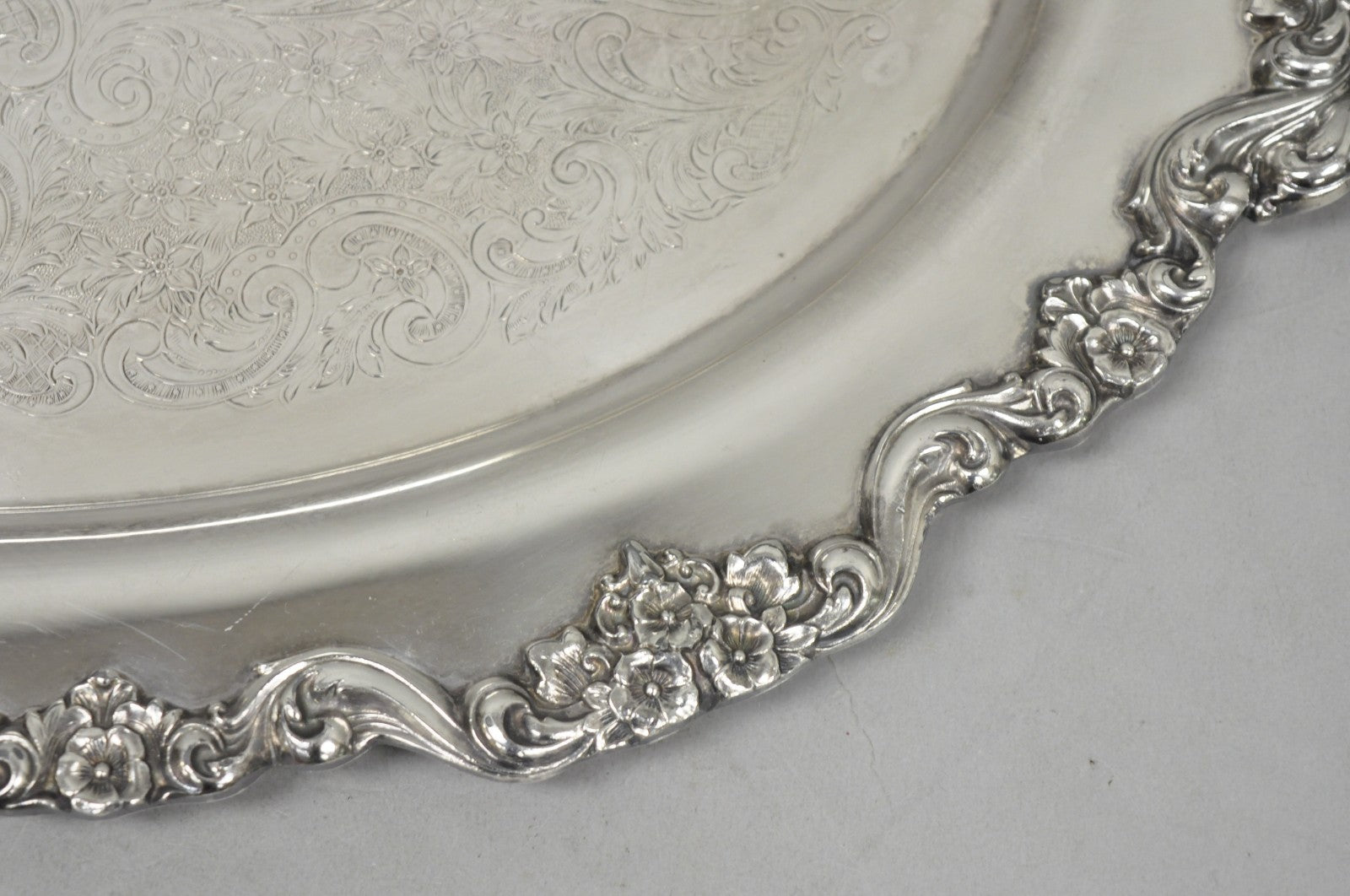 Vintage Poole 400 Lancaster Rose Oval Silver Plated Bar Serving Platter Tray
