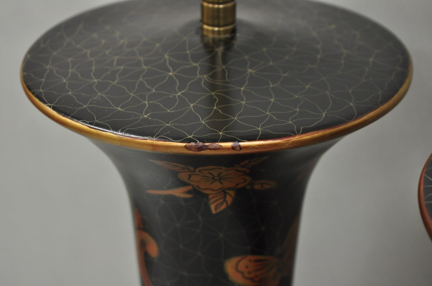 Louis Baldinger & Sons Contemporary Black & Gold Painted Table Lamps - a Pair