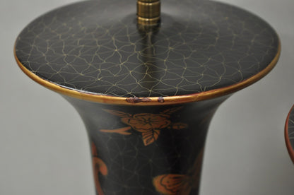 Louis Baldinger & Sons Contemporary Black & Gold Painted Table Lamps - a Pair