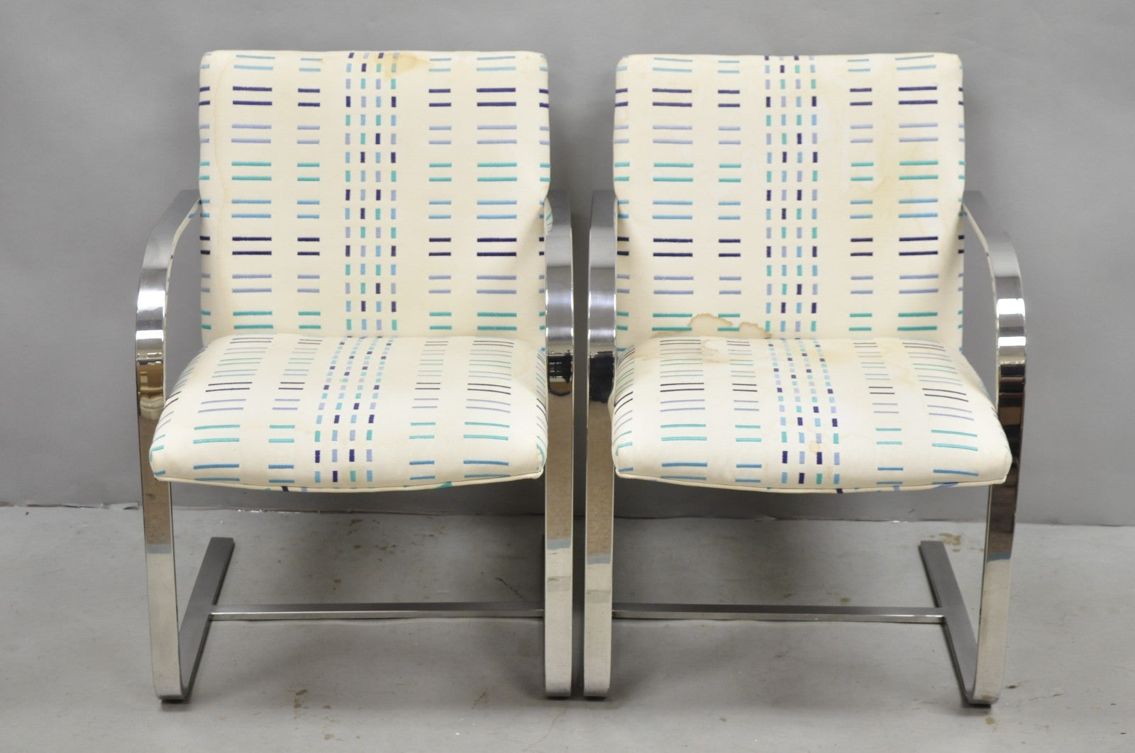 Vintage Mid Century Modern Brno Style Chrome Cantilever Baughman Arm Chairs Pair