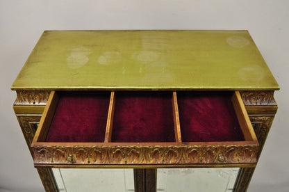 Antique Georgian Green Painted Mirror Front Blind Front China Curio Cabinet