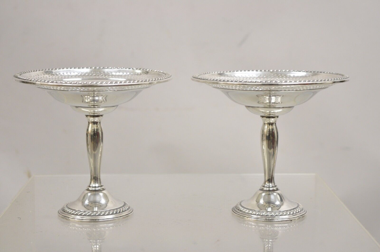 International Sterling Silver 925 Weighted Footed Compote Candy Dish Pair