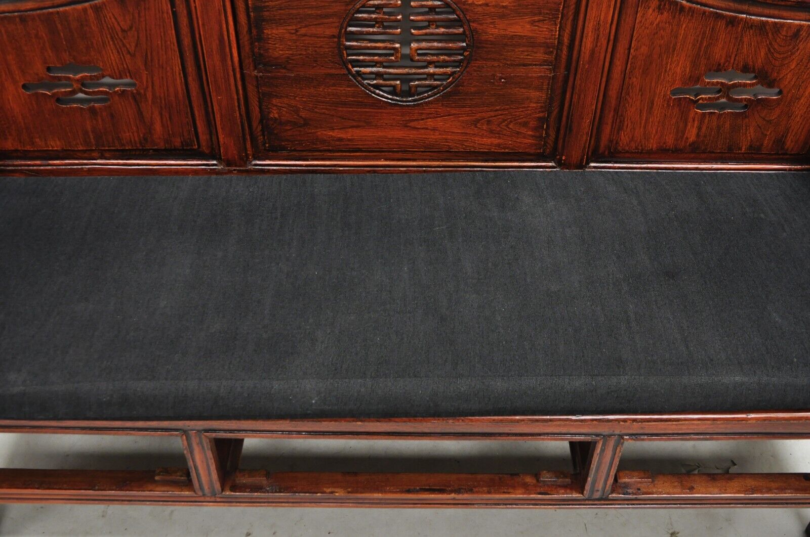 Vintage Chinese Mahogany Carved Wood Pagoda Sofa Hall Wedding Bench
