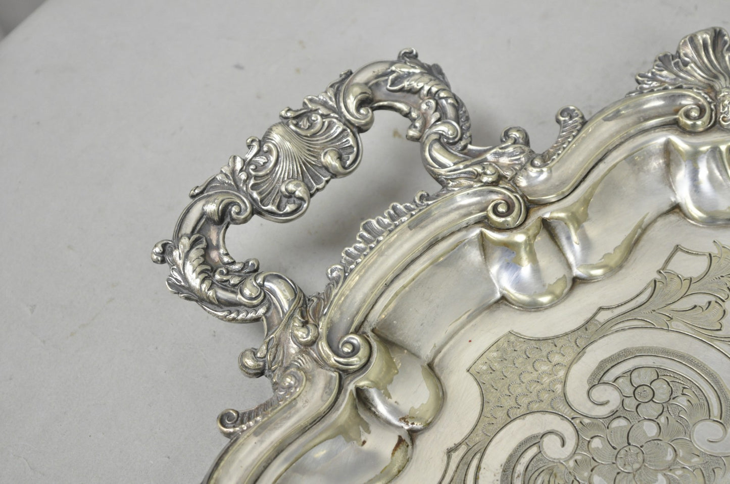 Antique Gorham English Victorian Silver Plated Scalloped Serving Platter Tray