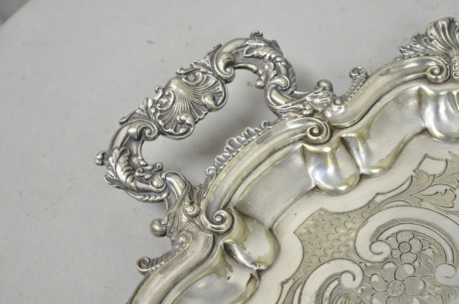 Antique Gorham English Victorian Silver Plated Scalloped Serving Platter Tray