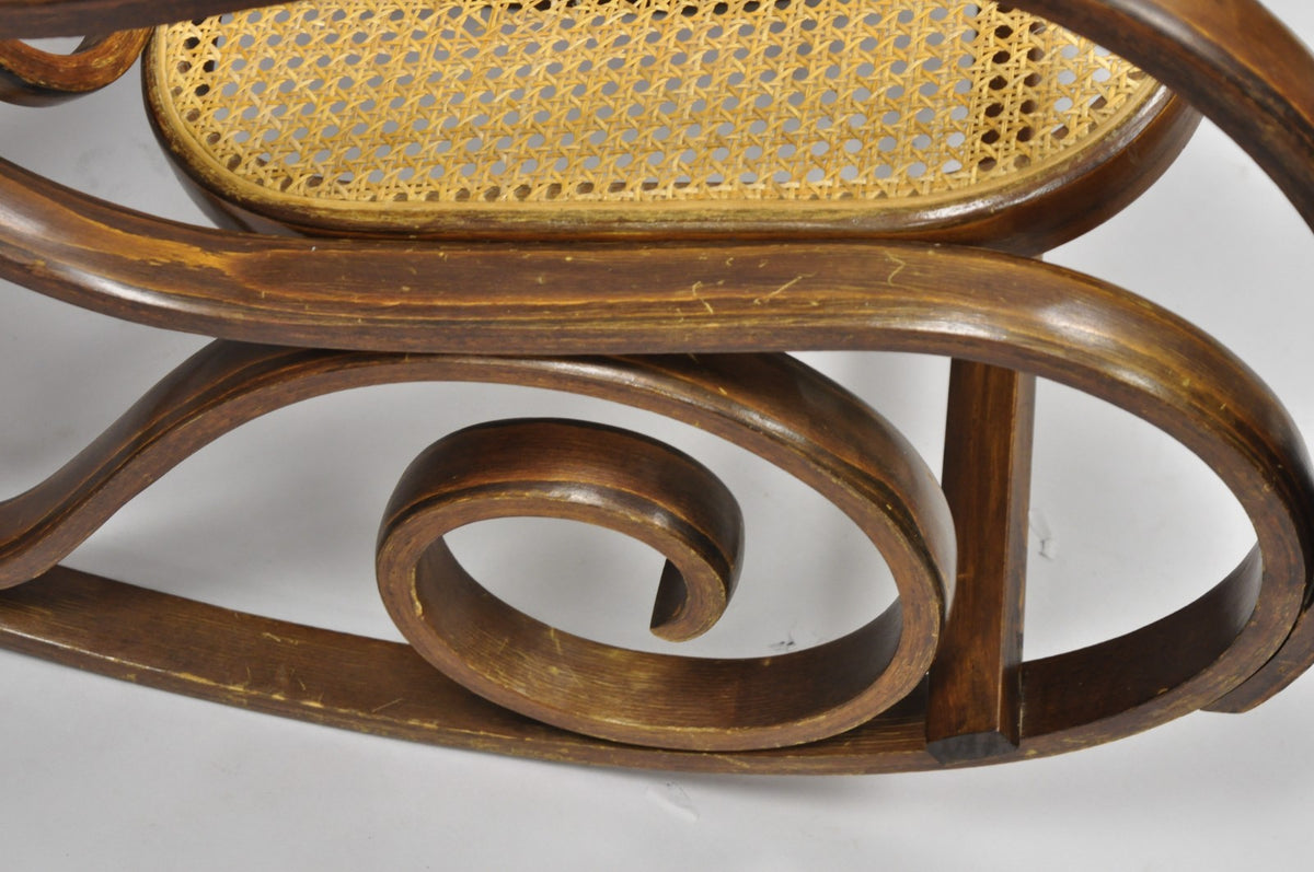 Vintage Mid Century Modern Thonet Style Bentwood & Cane Rocker Rocking Chair (C)