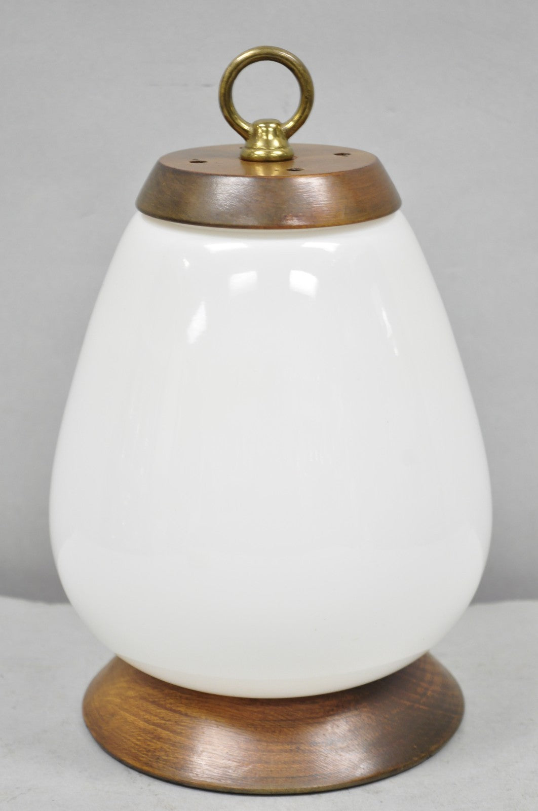 Mid Century Modern Azucena Style Small White Glass Egg Shade Walnut Table Lamp