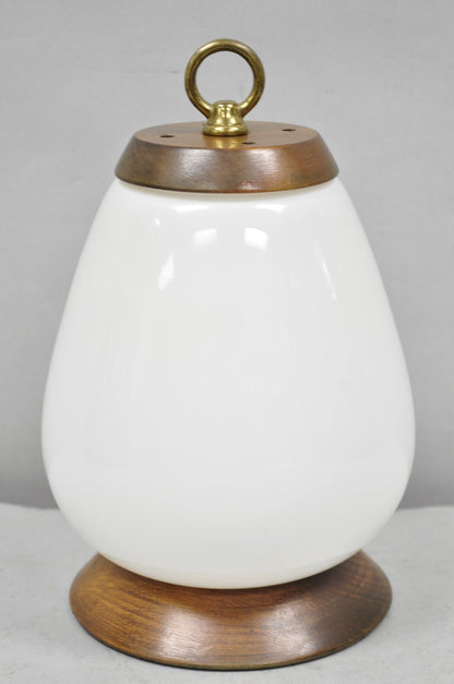 Mid Century Modern Azucena Style Small White Glass Egg Shade Walnut Table Lamp