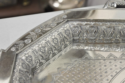 Antique Rogers Smith & Co Art Nouveau Large Silver Plated Crane Bird Etched Tray